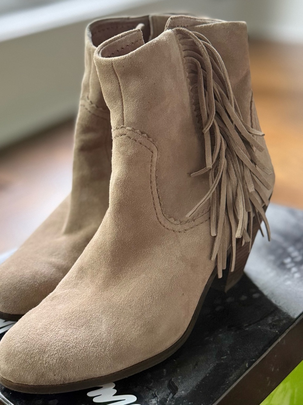 Sam Edelman Suede Fringe Ankle Boots - Tan
